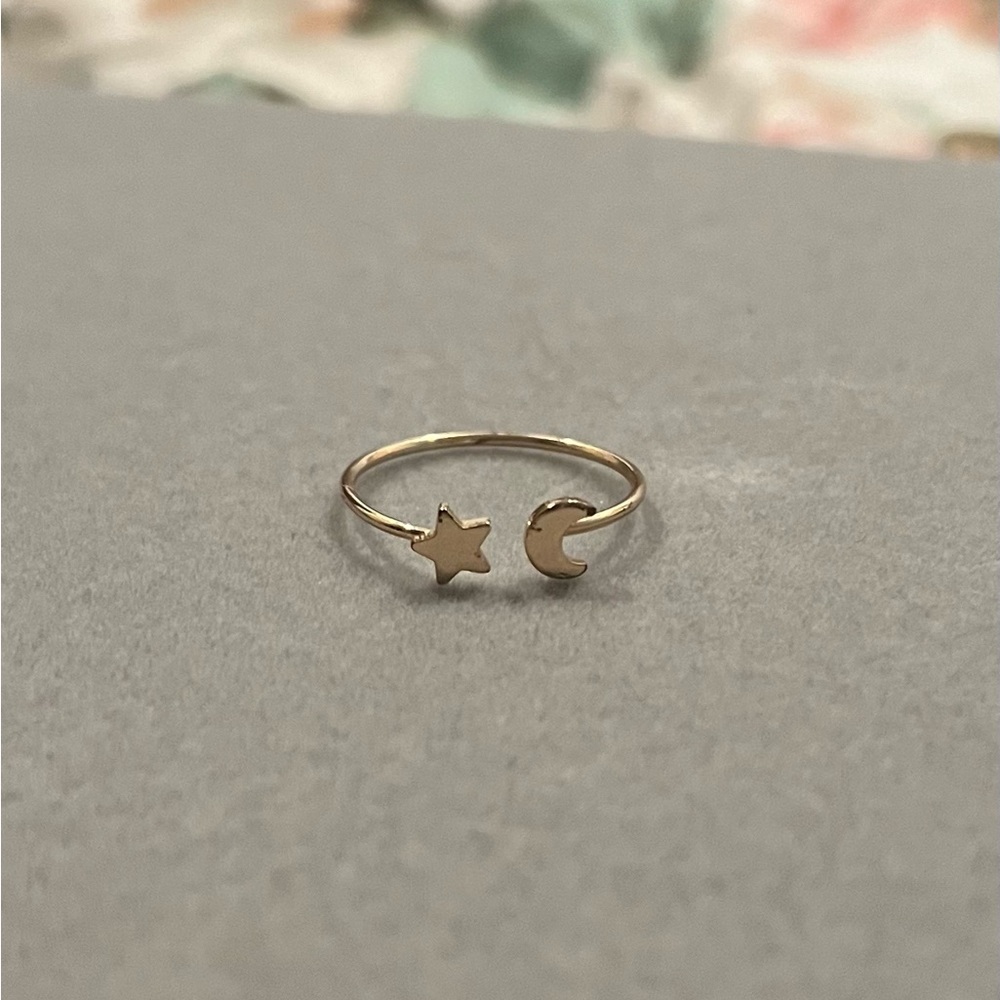 14k gold covered star and moon ring